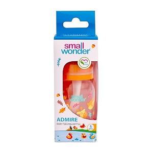 small wonder baby feeding bottle slim neck admire 125 ml pack of 1 animal print with anti colic nipple with feeding spoon new borninfantstoddler upto 3 years bpa free orange colour
