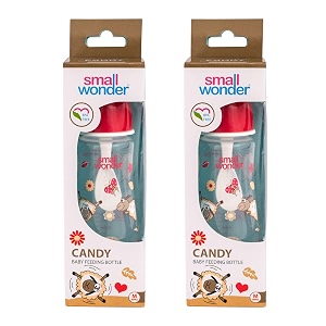 small wonder baby feeding bottle slim neck candy 250 ml pack of 2 animal amp birds print with anti colic nipple with feeding spoon new borninfantstoddler upto 3 years bpa free red colour