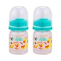 Small Wonder Baby Feeding Bottle Slim Neck Admkire 60 ml Pack of 2, Animal Print, with Anti Colic Nipple with Feeding Spoon, New Born/Infants/Toddler Upto 3 Years, BPA Free, Green Colour