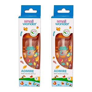 small wonder baby feeding bottle slim neck admire 250 ml pack of 2 animal print with anti colic nipple with feeding spoon new borninfantstoddler upto 3 years bpa free orange colour
