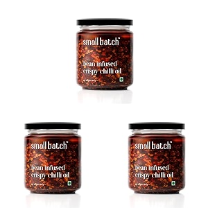 smallbatch bean infused crispy chilli oil made with fresh ingredients perfect condiment amp works as a dip spread marinade saute stir-fry amp finishing sauce pack of 3 180 g pure veg
