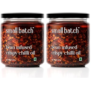 smallbatch bean infused crispy chilli oil made with fresh ingredients perfect condiment amp works as a dip spread marinade saute stir-fry amp finishing sauce pack of 2 180 g pure veg