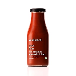 smallbatch root-free san marzano tomato ketchup gourmet condiment jain friendly spread dip refined sugar-free organic jaggery khakra paneer pizza no preservative 100 vegan - 350g