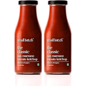 smallbatch san marzano classic tomato ketchup gourmet condiment spread dip marinate refined sugar-free sweetened with organic jaggery momos noodles toast preservative free100 vegan - 350g