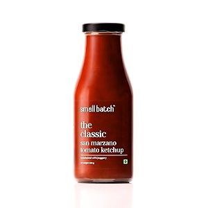 smallbatch san marzano classic tomato ketchup gourmet condiment spread dip marinate refined sugar-free sweetened with organic jaggery momos noodles toast preservative free100 vegan - 350g
