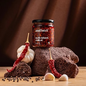 smallbatch truffle-infused chilli oil gourmet condiment with crispy chilli flakes dip drizzle swirl paneer eggs chicken pasta noodles soup no artificial preservatives pure veg - 170gms
