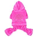 SMALLLEE_Lucky_Store Pet Clothes for Small Dog Cat Soft Velvet Crown Jumpsuit Coat Hooide Pajamas Tracksuit Pink XL