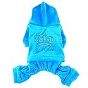 SMALLLEE_Lucky_Store Pet Clothes for Small Dog Cat Soft Velvet Crown Jumpsuit Coat Hooide Pajamas Tracksuit Blue S