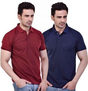 SMAN Solid Men Polo Neck Dark Blue