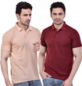 SMAN Solid Men Polo Neck Maroon Beige