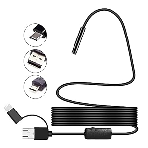 smars 55mm endoscope camera boroscope snake flexible ip67 waterproof camera 3 in 1 type c usb v type port amp 6 led light with 2 mtr length cable for android pc and note book