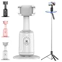 Smart Ai Facial Recognition Phone Tripod, 360° Auto Face Tracking Supports Gesture Control &amp; Remote Control No App for Outdoor Live Streams,Video Shoots,Dynamic Shots (White + Stainless Steel Tripod)