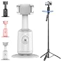 Smart Ai Facial Recognition Phone Tripod, 360° Auto Face Tracking Supports Gesture Control & Remote Control No App for Outdoor Live Streams,Video Shoots,Dynamic Shots (White + Aluminum Alloy Tripod)