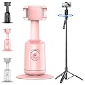 Smart Ai Facial Recognition Phone Tripod, 360° Auto Face Tracking Supports Gesture Control &amp; Remote Control No App for Outdoor Live Streams,Video Shoots,Dynamic Shots (Pink + Aluminum Alloy Tripod)