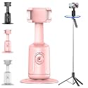 Smart Ai Facial Recognition Phone Tripod, 360° Auto Face Tracking Supports Gesture Control &amp; Remote Control No App for Outdoor Live Streams,Video Shoots,Dynamic Shots (Pink + Stainless Steel Tripod)
