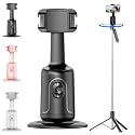 Smart Ai Facial Recognition Phone Tripod, 360° Auto Face Tracking Supports Gesture Control &amp; Remote Control No App for Outdoor Live Streams,Video Shoots,Dynamic Shots (Black + Stainless Steel Tripod)