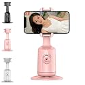Smart Ai Facial Recognition Phone Tripod, 360° Auto Face Tracking Supports Gesture Control & Remote Control No App for Outdoor Live Streams,Video Shoots,Dynamic Shots (Pink)