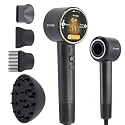 Smart AI Hair Dryer with Diffuser, 110,000 RPM Fast Dry High-Speed Ionic Blow Dryer, 1 Billion Plasma Ions, Grip Sensor, 7 Modes, LCD Display & 4 Magnetic Attachments