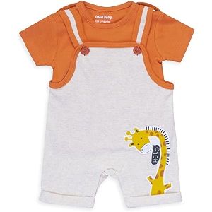 smart baby infant romper with t-shirt  cotton dungaree style baby dress with giraffe print  soft amp breathable baby outfit for boys amp girls