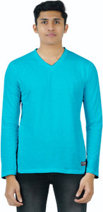 Smart Colors Solid Men V Neck Blue