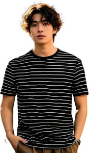 Smart Colors Striped Men Round Neck Black