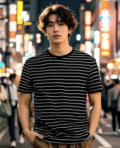 Smart Colors Striped Men Round Neck Black