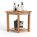 Smart FENDEE 17'' Teak Shower Stool for Shaving Legs, Corner Teak Shower Bench for Inside Shower, Waterproof Shower Bench with Storage Shelf, Indoor or Outdoor Use