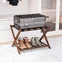 Smart FENDEE Fully Assembled Bamboo Luggage Rack, Walnut Folding Suitcase Stand with Shoe Shelf, Heavy-Duty Luggage Holder for Guest Room Must Haves, Bedroom, Hotel, 1 Pack