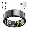Smart Health Ring for Women Men, Fitness Tracker Ring with Heart Rate, Blood Oxygen, Sleep Tracker, Step Tracker, No Subscription Fee, IP68 Waterproof Smart Ring for iPhone &amp; Android (Black, 9#)