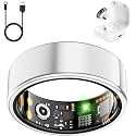 Smart Ring for Women Men, Fitness Ring with Heart Rate, Blood Oxygen,Stress, Sleep Tracker, Step Tracker, Fit Ring No Subscription Fee (Silver, 14#)