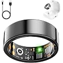 Smart Health Ring for Women Men, Fitness Tracker Ring with Heart Rate, Blood Oxygen, Sleep Tracker, Step Tracker, No Subscription Fee, IP68 Waterproof Smart Ring for iPhone &amp; Android (Black, 9#