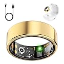 Smart Health Ring for Women Men, Fitness Tracker Ring with Heart Rate, Blood Oxygen, Sleep Tracker, Step Tracker, No Subscription Fee, IP68 Waterproof Smart Ring for iPhone &amp; Android Gold, 10#