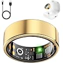 Smart Health Ring for Women Men, Fitness Tracker Ring with Heart Rate, Blood Oxygen, Sleep Tracker, Step Tracker, No Subscription Fee, IP68 Waterproof Smart Ring for iPhone &amp; Android (Gold, 6#)
