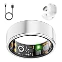 Smart Health Ring for Women Men, Fitness Tracker Ring with Heart Rate, Blood Oxygen, Sleep Tracker, Step Tracker, No Subscription Fee, IP68 Waterproof Smart Ring for iphone &amp; Android (Silver, 11#