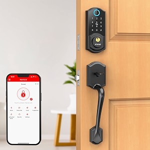 smart lock front door set - smonet keyless entry door lock with handle smart front door lock set fingerprint smart deadbolt bluetooth electronic digital keypad lock auto compatible with alexa