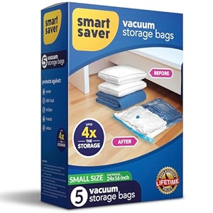 smart saver polyethylene 5 pack small no handpump included size reusable ziplock vacuum storage space saver bags for clothesblanketsquiltshome organisingunder bed storage solutionstransparent