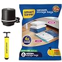 Smart Saver Plastic Vacuum Compression Bags|Vacuum Storage Bags|Vacuum Bags For Travel|Space Saver Vacuum Bags(6Medium + Electric And Manual Pump),White