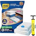 Smart Saver Vacuum Space Saver Compression Storage Bags (3 Jumbo/3 Large) for Clothes, Bedding, Pillows, Comforters, Blankets Sealer Airtight Reusable Packing Ziplock travel