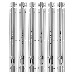 smart shophar brass plain tower bolt 8 inch nickel silver pack of 6 - reliable and durable tower bolt set - long-lasting performance convenient assembly nickel silver finish