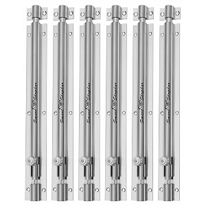 smart shophar tower bolt latch brass plain tower bolt nickel silversecure and convenienteasy to usesuitable for commercial doors solid brass nickel silver finish 12 inch pack of 6