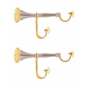 smart shophar brass round double pole center support curtain bracket 67 inches gold silver pack of 2  elegant design  suitable for double curtain rods  mounting hardware included