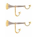 Smart Shophar Brass Round Double Pole Center Support Curtain Bracket 6.7 Inches Gold Silver, Pack of 2 / Elegant Design / Suitable for Double Curtain Rods / Mounting Hardware Included