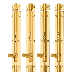 smart shophar tower bolt latch durable and reliable brass plain tower bolt goldeasy to mountsecure locking solid brass gold finish 04 inch pack of 4