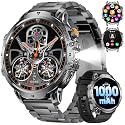 Military Smart Watch for Men, 1.85" HD Large Screen, Bluetooth Call/1000mAh/Flashlight/Heart Rate Sleep Monitor, 110+ Sports Modes Fitness Tracker Watch for Android iOS, Holiday, Black Steel