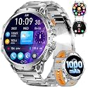 Military Smart Watch for Men, 1.85" HD Large Screen, Bluetooth Call/1000mAh/Flashlight/Heart Rate Sleep Monitor, 110+ Sports Modes Fitness Tracker Watch for Android iOS, Holiday, Silver Steel