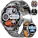 Military Smart Watch for Men, 1.85" HD Large Screen, Bluetooth Call/1000mAh/Flashlight/Heart Rate Sleep Monitor, 110+ Sports Modes Fitness Tracker Watch for Android iOS, Holiday, Black-Orange