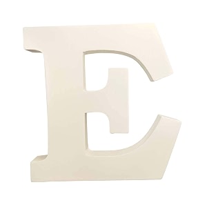 wooden e letter- english upper case alphabets cutouts for art and craft work e_white_15x25 cm