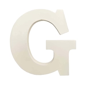 wooden g letter- english upper case alphabets cutouts for art and craft work g_white_15x25 cm
