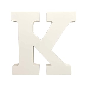wooden k letter- english upper case alphabets cutouts for art and craft work k_white_15x25 cm