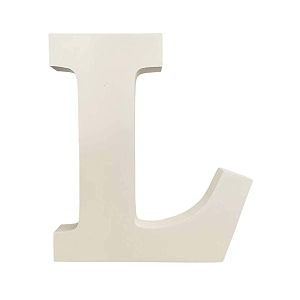 wooden l letter- english upper case alphabets cutouts for art and craft work l_white_15x25 cm